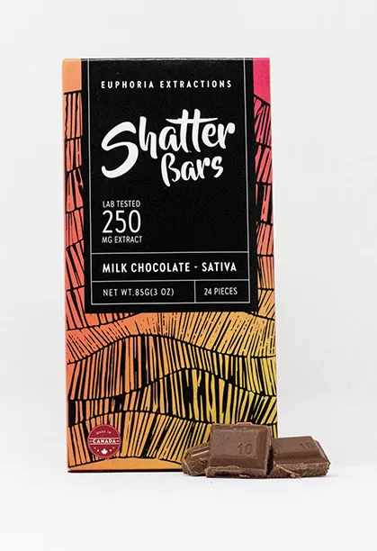 Euphoria Extractions Shatter Bars Milk Chocolate Sativa 250mg